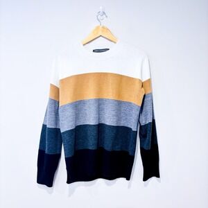 FRENCH CONNECTION White grey beige colorblock knit sweater | Cozy casual | Small